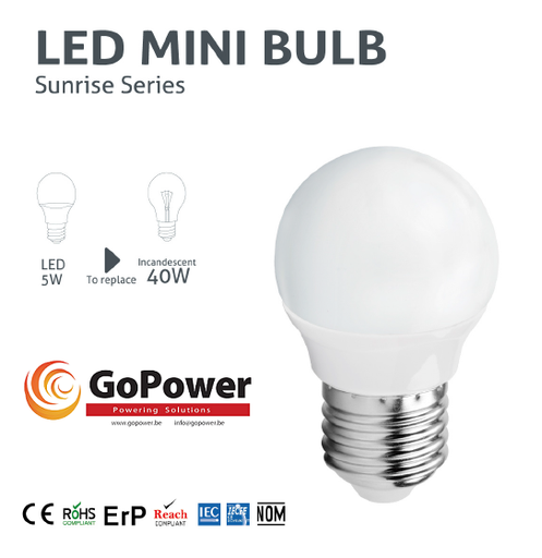 [GP-BL0033] GoPower Led Standard Mini Bulb G45 3W 3000K E27 (warm white/jaune)